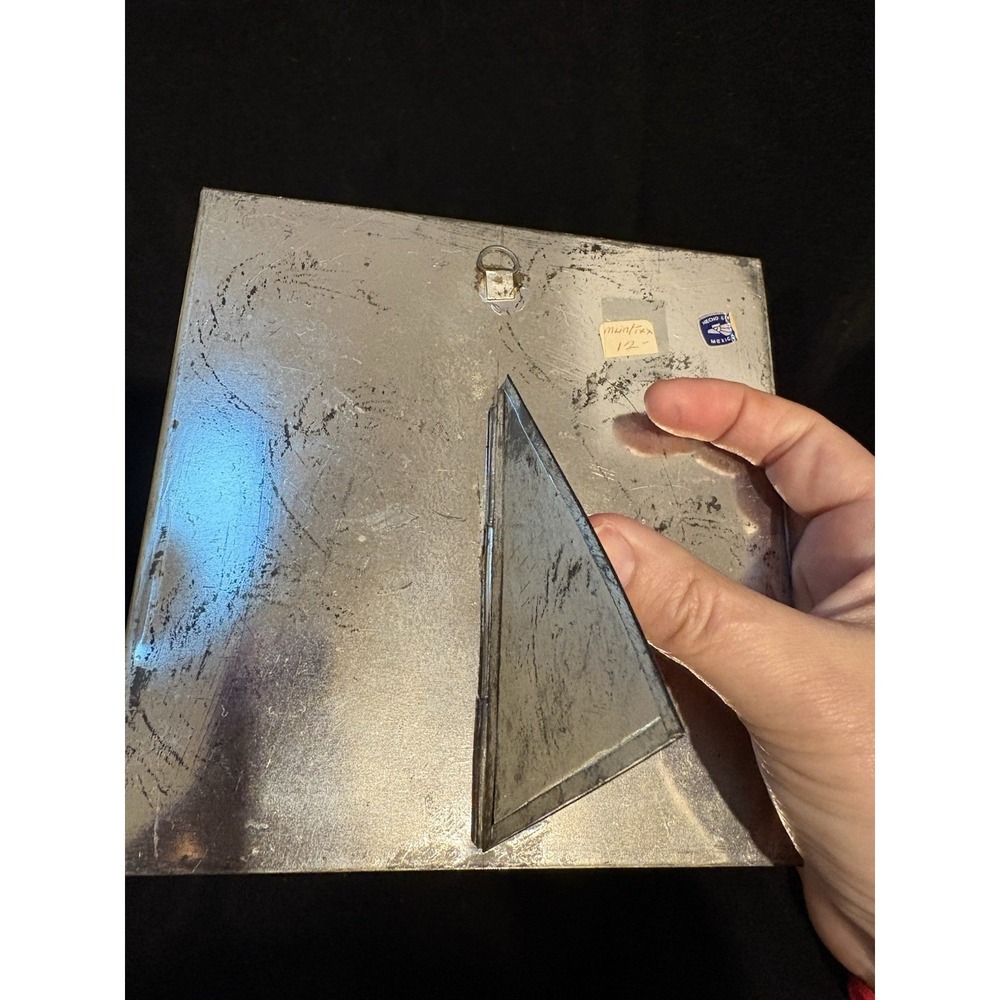 Handcrafted Embossed Metal Mirror Easel back Silver Tone Made in Mexico 6 x6" - Picture 5 of 7